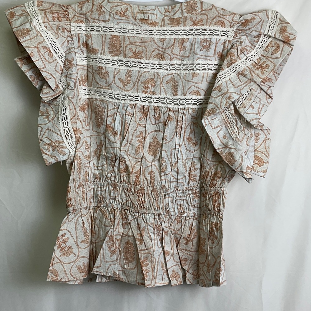 Entro Caramel Abstract Leaf Print Peplum Blouse - Picture 6 of 8